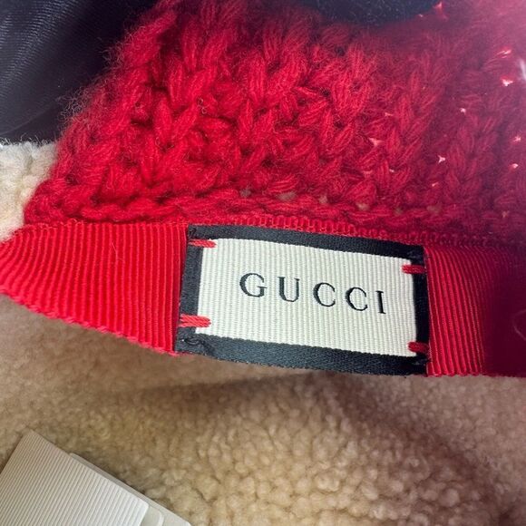 Gucci Shearling Camel Pom Pom Knit Bucket Winter Hat NWT main image 4